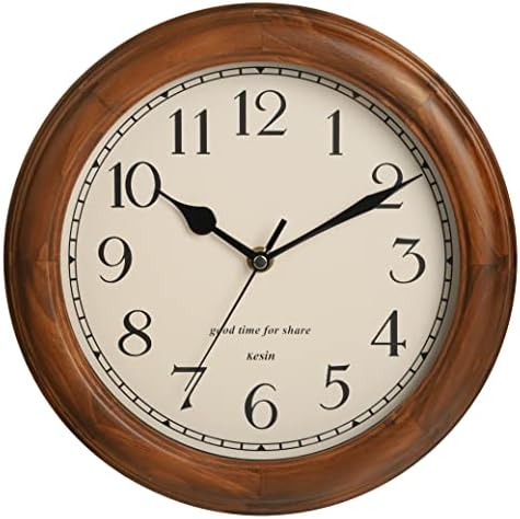 Kesin Wooden wall Clock with Retro Design, 11 Inches Round Wall Clocks