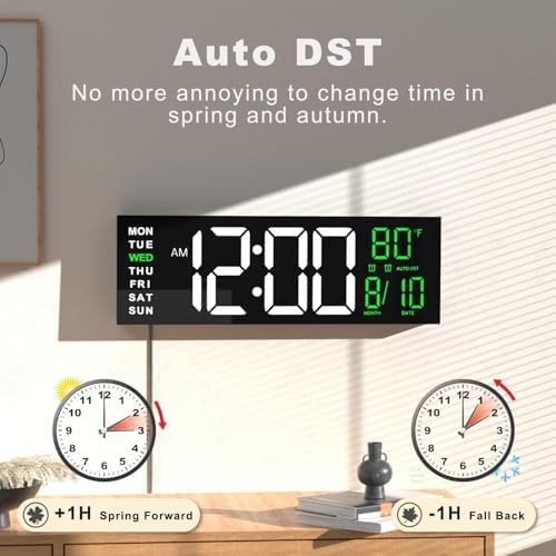 JALL 16" Large Digital Wall Clock with Remote, Back to School Classroom, Gift for Student Teacher, Big LED for Seniors, Auto Dimming, 8 RGB Colors, Night Light, Timer, Temperature for Living Room