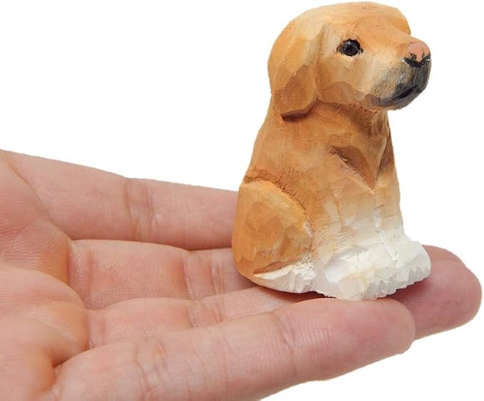 Selsela Labrador Retriever Wooden Figurine - Hand-Carved Miniature Wood Carving Dog Statue, Rustic Home Decor & Collectible Puppy Sculpture