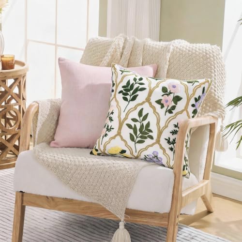 Alysheer Floral Embroidered Throw Pillow Cover 18"x18", 2pcs Light Pink