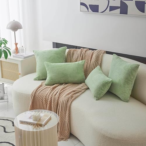 Home Brilliant Sage Green Rectangle Summer Pillow Covers 12x20 Lumbar Pillow Cover Accent Corduroy Striped Oblong Throw Pillows for Couch Decor, Set of 2, 12 x 20 inch, Sage Green
