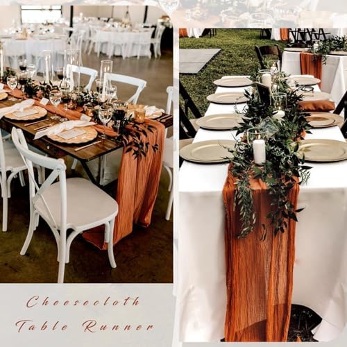 6 Pcs Cheesecloth Table Runner 10FT Terracotta Runner for Tables Gauze Fabric 35 x 120 Inches Long Boho Table Runner Decor Rustic Sheer Runner for Wedding Birthday Bridal Shower Party (Terracotta)