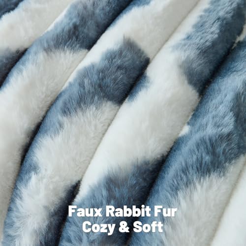 FUTEI Pack of 2 Faux Fur Throw Pillow Covers 12x20 Inch, Blue White