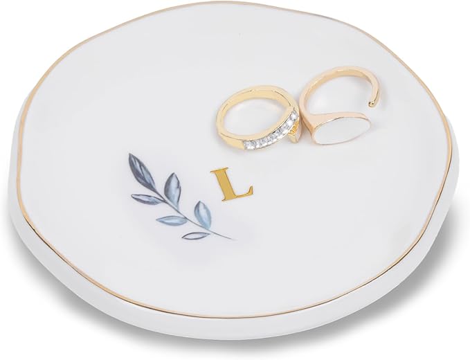 Personalized Ceramic Ring Dish, Initial Jewelry Tray for Rings, Earrings, Necklaces & Bracelets, Gift for Engagements, Birthdays, Holidays, Mom, Sister, Bridesmaid, Bride-to-Be, 4" Ring Plate