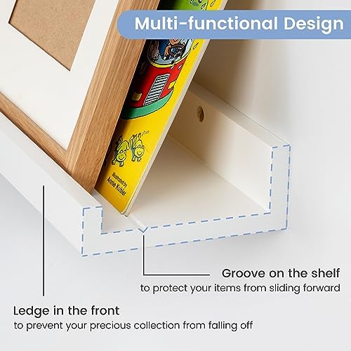 FLYJOE Picture Ledge Shelf, Floating Shelves Set of 2, Solid Pine Wood 72'' Long Large Nursery Book Shelves for Toys Storage, Kids Bookshelf for Living Room Bedroom Decor Books Photo Frames, White