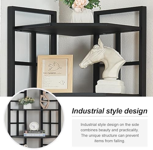 HOMISSUE Corner Shelf, 6 Tier Tall Narrow Bookshelf 76.9", Industrial Corner Bookcase with Storage for Home Office Living Room and Bedroom, Black
