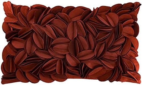 KINGROSE Handmade 3D Flower Throw Pillow Cover, Rust Red, 12x20 Inches