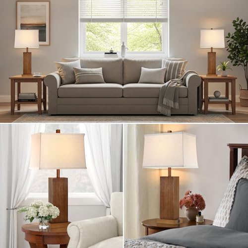Lovlast 27.5" Wood Table Lamp for Bedroom, Farmhouse Lamp for Living Room