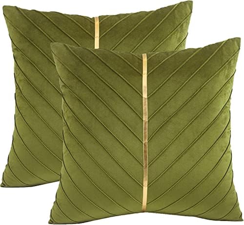 Velvet Throw Pillow Covers 26x26 Pack of 2 Gold Decor Olive Green
