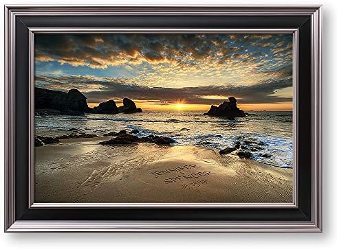 Love on Beach Personalized Canvas Print Framed Arts Gift,includes Names and the Date Unique Gift for the Wedding Anniversary With Different Frame Styles Framed Size:21 5/8 x 15 1/2 inches