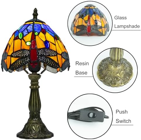 Tiffany Orange Dragonfly Style Lamp,3 Color Temperature,8 Inch