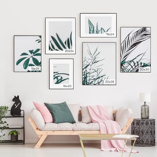 24x36 Metal Picture Frame with 20x30 Mat, Brushed Aluminum Finish, Tempered Glass Front, and Attached Hanging Hardware - Versatile Wall Display Frames for Vertical or Horizontal Orientation(Black,