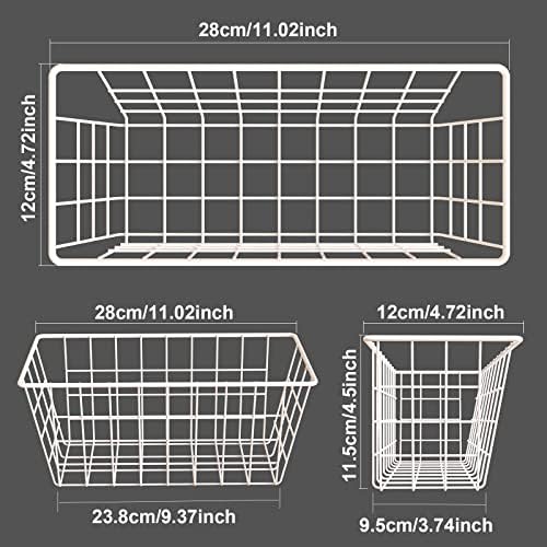 MaraFansie Wall Wire Baskets Bin No Drilling Adhesive Hanging Baskets Wall Mounted for Cabinet & Pantry Organization and Kitchen, Bathroom, Bedroom Storage, 2 Pack, White