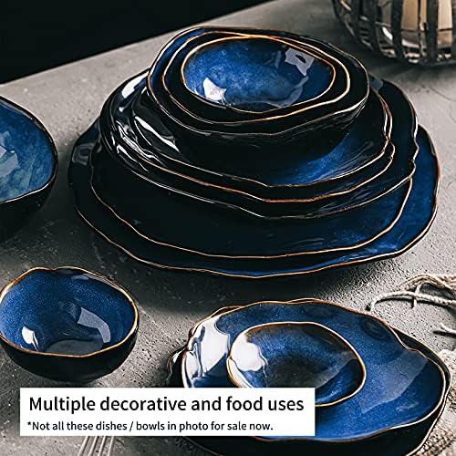 10 Inch Ceramic Decorative Plate, Blue Reactive Glaze Shallow Dish