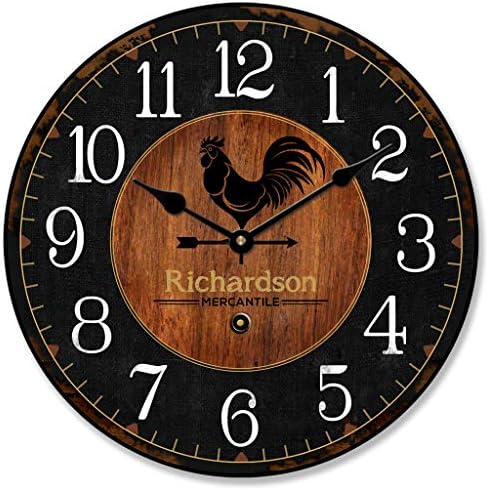 Black & Wood Rooster Wall Clock 2 | Ultra Quiet Quartz Mechanism | Hand Made in USA Beautiful Crisp Lasting Color | Comes in 8 Sizes | 18-Inch