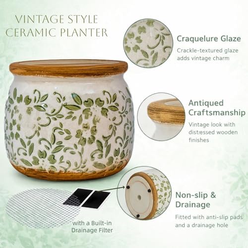 Vintage Ceramic Flower Pot, 6.5 & 9in, with Drainage & Filter