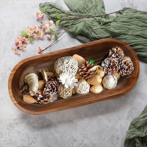 Luxe Designs Wooden Dough Bowl - Natural Acacia Wood - Handmade Decorative Bowls for Home Decor, Bathroom, Kitchen Counter, & More - Rustic Large Wood Dough Bowl for Decor, Cosmetics, and Keys