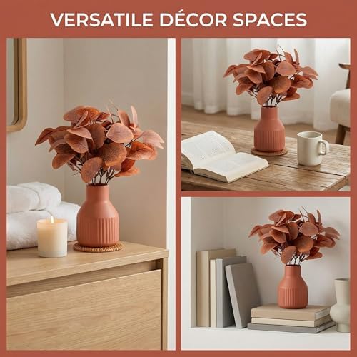 Artificial Eucalyptus Greenery Stems in Ceramic Vase 10Pcs Fake Plants Eucalyptus Leaves for Centerpiece Table Decorations Home Room Decor Office Desk Decor Small Fall Plant Decor