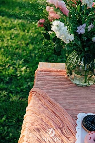 DOLOPL Coral Baby Shower Decorations for Girl Cheesecloth Table Runner 13.3ft Boho Gauze Cheese Cloth Table Runner Rustic Sheer Runner 160inch Long for Wedding Bridal Birthday Party Cake Table