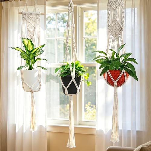Laerjin 6 Pack Macrame Plant Hangers, Hanging Planters for Indoor Plants