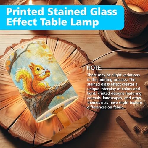 Squirrel Table Lamp LED 3-Color Pressed Bedside, Squirrel Shade Lamp with Wood Base for Bedroom Living Room Desk Office TL01
