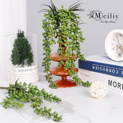 Meiliy 4pcs Artificial Succulent Plants Hanging Succulent Plants Faux Succulents Unpotted Branch String of Pearls Plant for Home Kitchen Office Wedding Garden Craft Art Indoor Decor