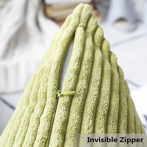 Home Brilliant Throw Pillow Covers 18x18 Set of 2 Soft Velvet Corduroy Striped Square Throw Pillows Cushion Cover for Couch Decor, 18 x 18 inch, Grass Green