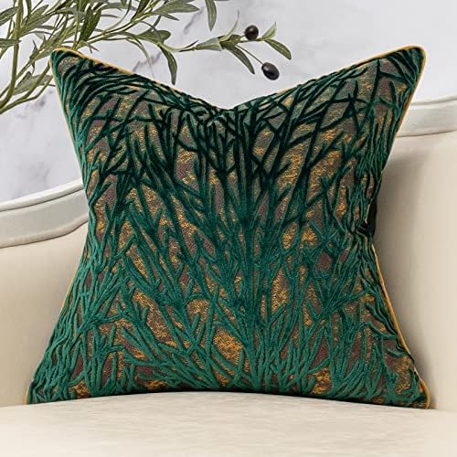 Yangest Green Twigs Throw Pillow Cover Branches Velvet Cushion Case Neutral Pillowcase for Sofa Couch Bedroom Living Room Home Decor,20x20 Inch