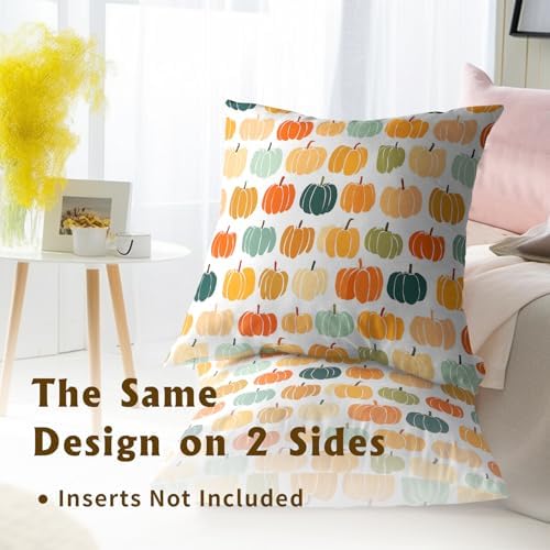 Fall Pumpkin Throw Pillow Cover 16X16 Inch Set of 2 Autumn Orange Pumpkin Outdoor Pillow Cases Colorful Autumn Thanksgiving Harvest Farmhouse Square Cushion Cover For Sofa Couch Porch Patio Home Decor