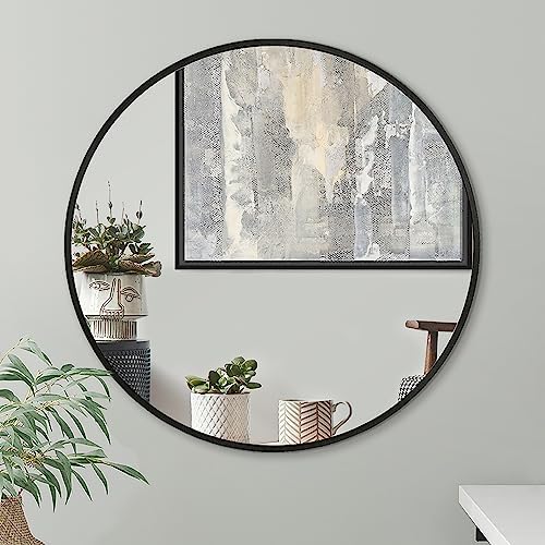 Americanflat 31" Round Mirror - Hanging Mirrors with Aluminum Frame - Modern Mirror for Bathroom, Bedroom, Living Room - Mirrors for Wall Display and Home Decor - Black