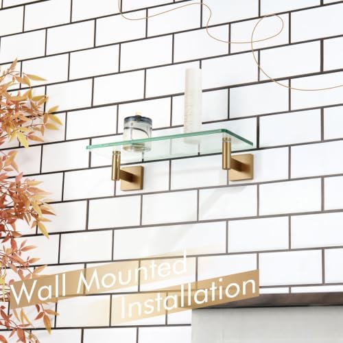 KOKOSIRI Wall Shelves Bathroom Hardware Glass Floating Shelf Small Hanging Rack Storage/Room Decor 12-Inch Champagne Bronze 2 Pack B1105CPG-L12-P2