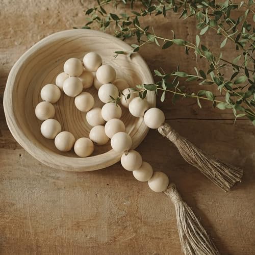 Extra Large Wood Bead Garland with 1.4" Diameter Wood Beads, Wooden Beads Garland with Tassels, Decorative Beads Home Decor, Farmhouse Beads Decor (Natural, 50 Inches)