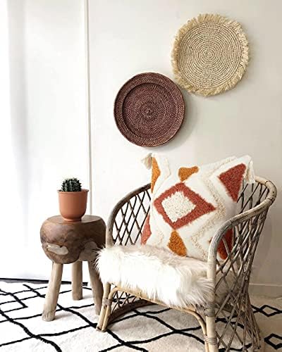 Merrycolor Boho Throw Pillow Covers 18x18, Decorative Pillow Covers with Tassels Woven Tufted Bohemian Pillow Covers for Couch Sofa Bedroom Living Room (Orange)