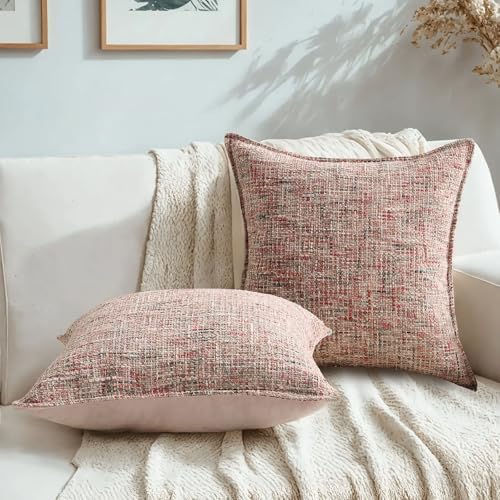HAUSSY Pack of 2 Chenille Tweed Throw Pillow Covers 16x16 Inch, Blush