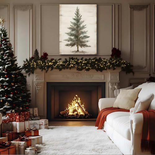 Framed Vintage Christmas Tree 8x12inch, Pine Tree Vintage Print for Living Room, Bathroom, Poster Prints Holiday Decor, Rustic Winter Tree Art, Christmas Tree Wall Decor