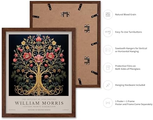 Poster Master William Morris Poster - Tree of Life Print - Flower Art - Tree Illustration - Exhibition Artwork - Aesthetic Artwork - Great Office or Bedroom Decor - 11x14 Brown Framed