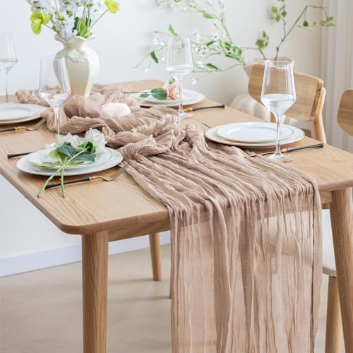Asee'm 3pcs Nude Pink Cheesecloth Table Runner Summer Boho Rustic 10FT