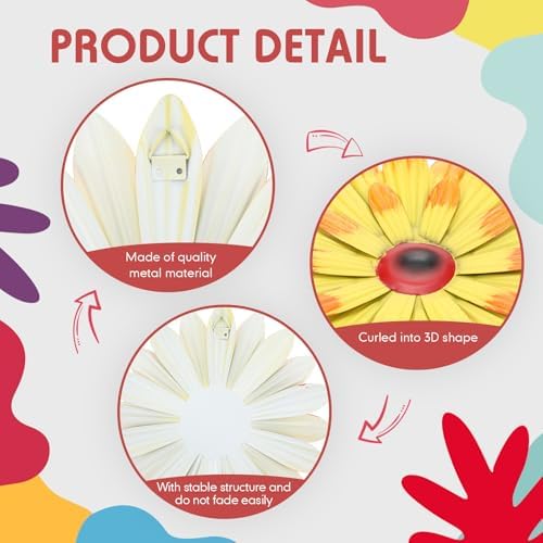 Zhehao 6 Pcs Metal Flower Wall Art Decor 10 Inch Sunflower Wall Decorations Hanging Outdoor Art Multicolored Handmade Metal Flowers Outdoor Decor(Cute Color)