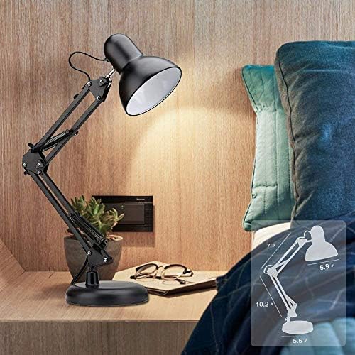 PowerKing Metal Swing Arm Desk Lamps, Adjustable Architect Lamp, Black