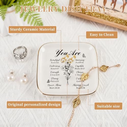 Christian Jewelry Dish Gifts for Women,Personalized Confirmation Jewelry Tray Gifts for Teen Girls，Baptism Gifts for Girl with Bible Verse for Birthdays Christmas (You Are)