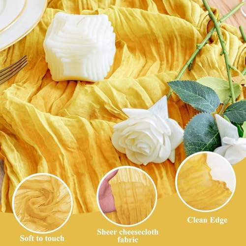 Wokceer Cheesecloth Table Runner Gold 10FT Boho Gauze Runner for Party