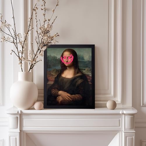 Poster Master Mona Lisa Painting Poster - Smile Face Print - Altered & Pop Art - Defaced Art - Gift for Men & Women - Minimal Decor for Office, Bedroom or Living Room, 11x14 Black Framed