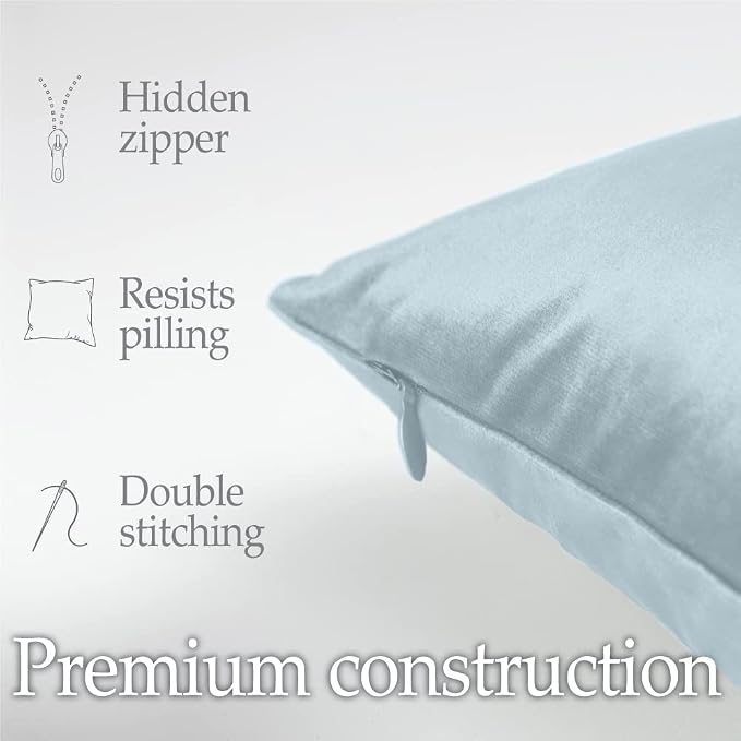 lalaLOOM Velvet Throw Pillow Covers, Set of 2, 24x24 Light Blue