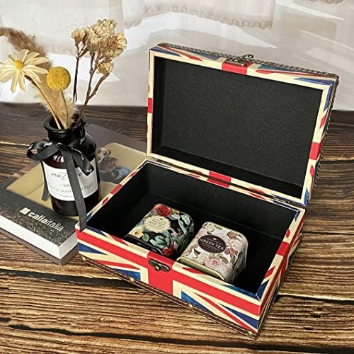 Vintage Union Jack Flag Treasure Box - Wooden Storage Decorative Box with Lid, Durable Trinket Jewelry Memento Keepsake Case, Gifts for Kids, Girls, Boys, Women, Home Decor (Small)