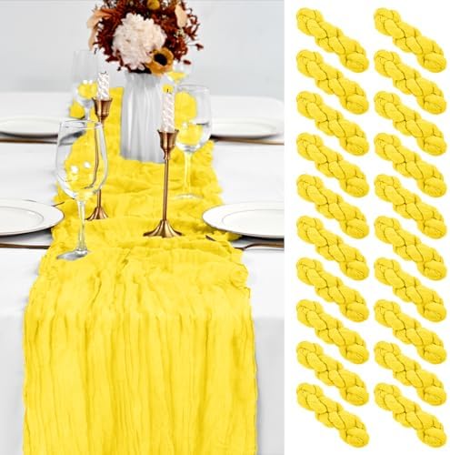 20 Pack Yellow Cheesecloth Table Runner 10Ft Boho Gauze Long Romantic Sheer Fabric for Wedding Party Bridal Shower