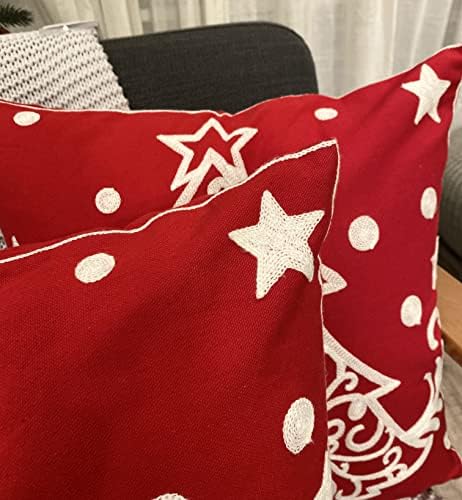 Red Holiday Decor Pillow Covers 18x18 Outdoor Throw Pillowcases Tree Embroidered Cushion for Farmhouse Sofa Office Bed Room Car 2PCS