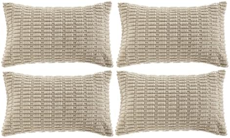 Fancy Homi 4 Packs Decorative Throw Pillow Covers for Living Room Couch Bed, Modern Farmhouse Boho Home Décor Accent Cushion Case, 20" x 12", Taupe