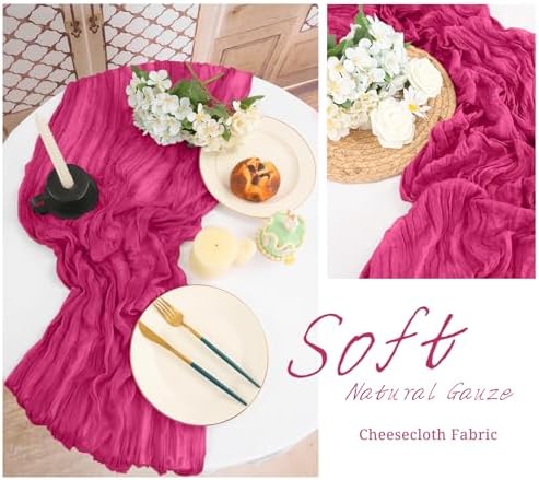 10 Pack Hot Pink Cheesecloth Table Runner Long,21.5 x 120 Inch