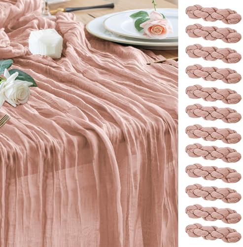 Wokceer Cheesecloth Table Runner Dusty Pink 10FT Boho Gauze, 12 Pack