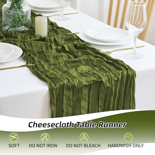 8 Pack Olive Green Cheesecloth Table Runner 21.5 x 120 Inches Boho Gauze Table Runners 10FT Long Cheese Cloth Table Runner for Bridal Shower Baby Shower Birthday Party Wedding Decor